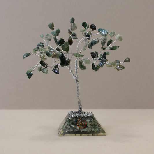 Arbre à pierres précieuses avec base en orgonite - Agate mousse - 3 tailles