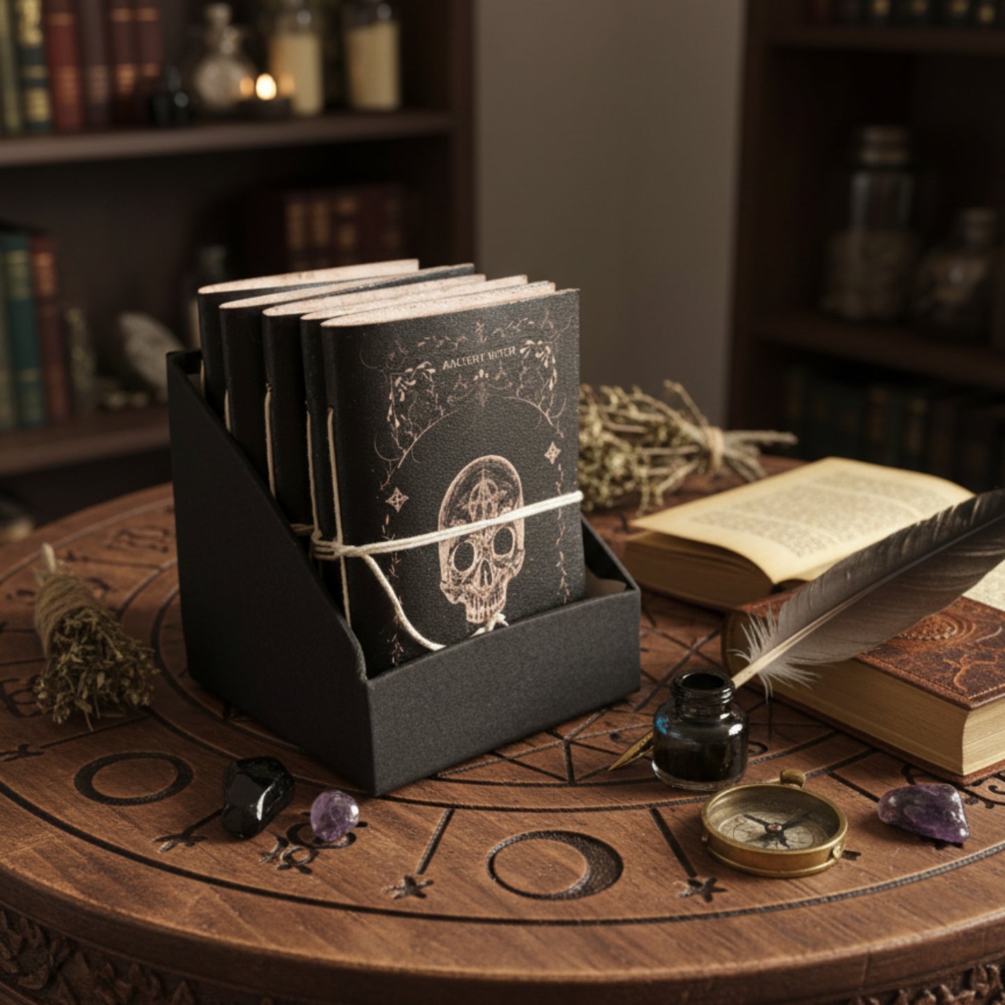 Carnets rituels sorcière en cuir assortis (15 x 11,5 cm) - 5 modèles