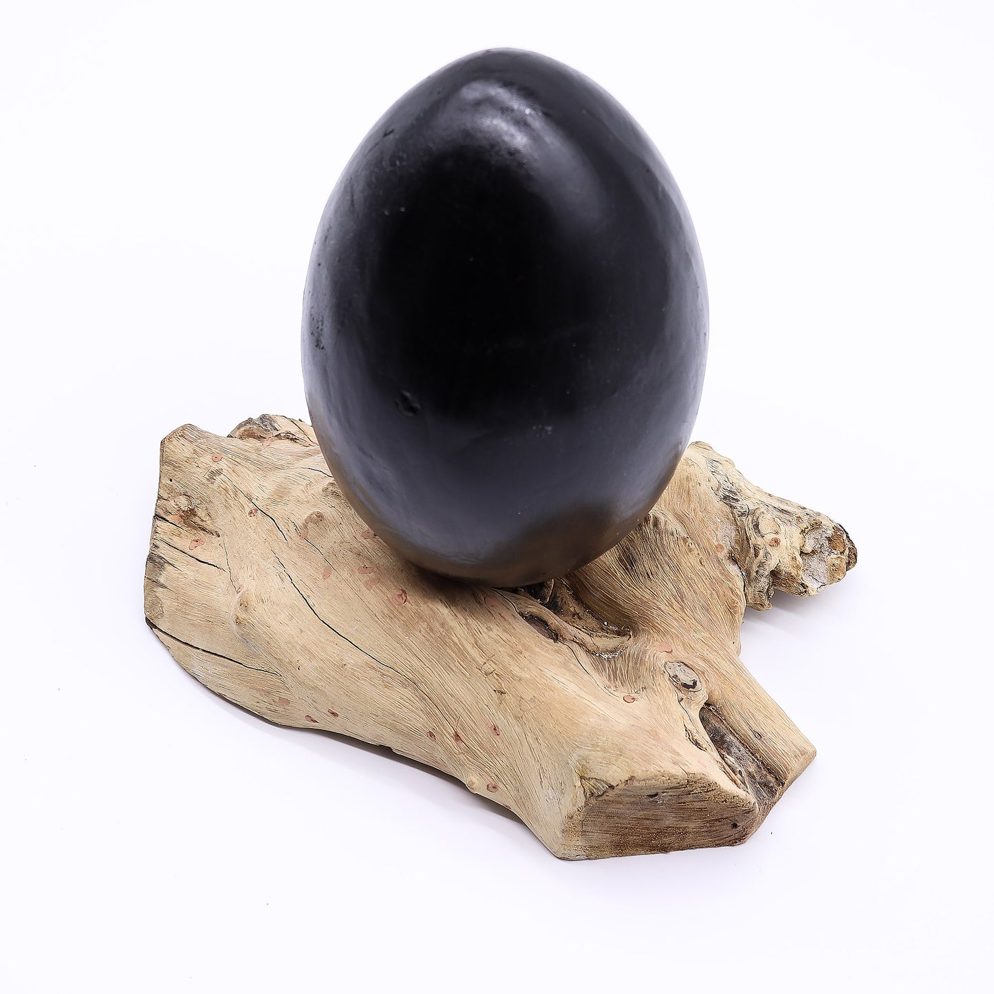 Lampe artisanale d'Indonésie lueur flottante, base en bois - Abat-jour Œuf de lave craquelé – Gris