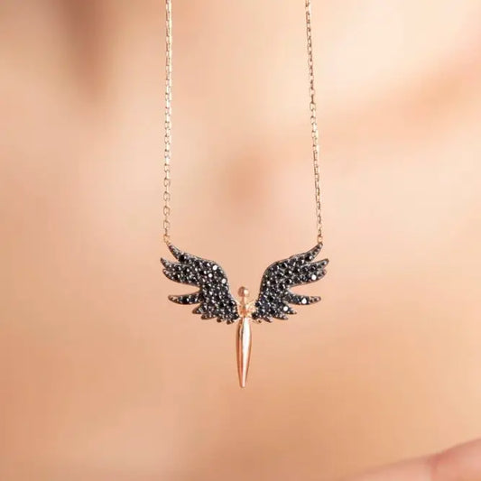 Collier or rose Ange noir