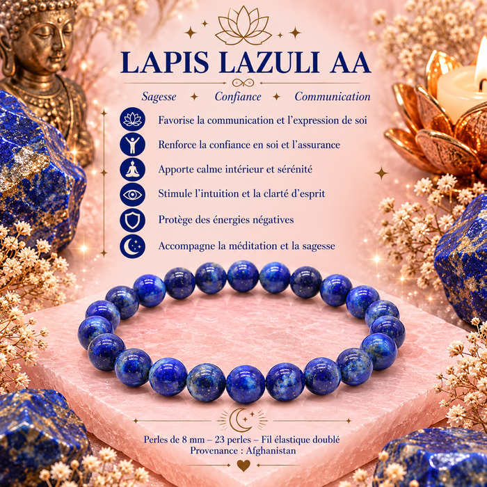 Bracelet en Lapis-Lazuli AA – Sagesse, Confiance & Communication (Signe de la Balance)
