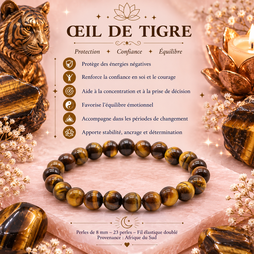 Bracelet Œil de tigre - Perles - 8 mm