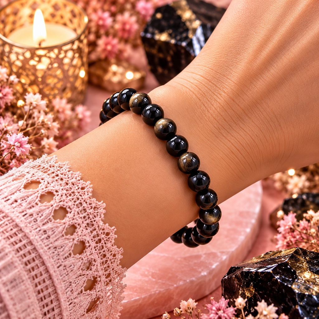 Bracelet en Obsidienne Noire Dorée – Protection, Ancrage & Force Intérieure (Signe du Scorpion)