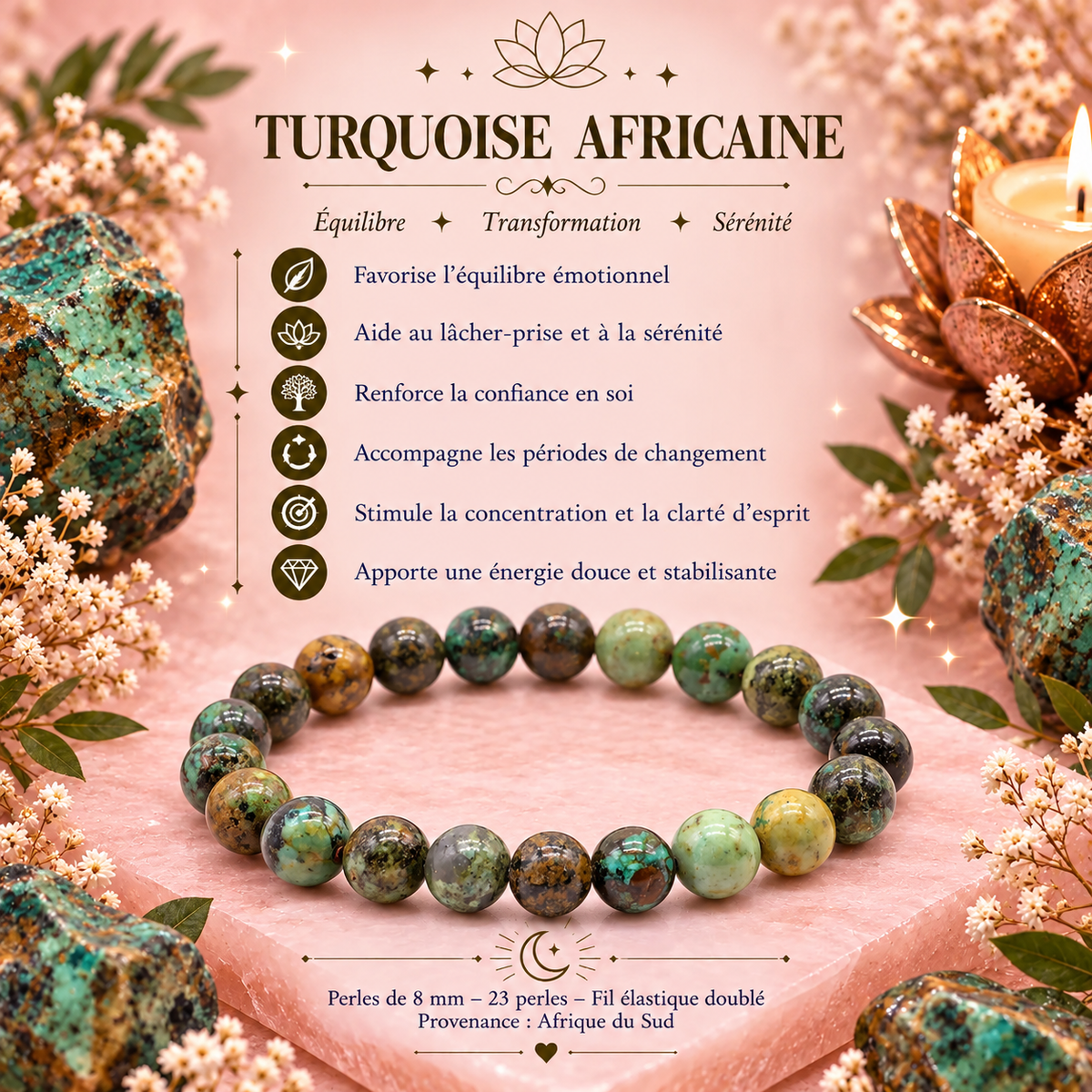 Bracelet en Turquoise Africaine – Équilibre & Harmonie (Signe du Sagittaire)