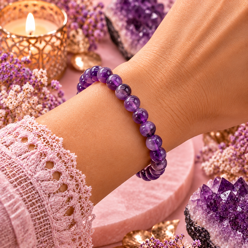 Bracelet en Améthyste Dark – Sérénité, Protection & Intuition (Signe de la Vierge et des Poissons)