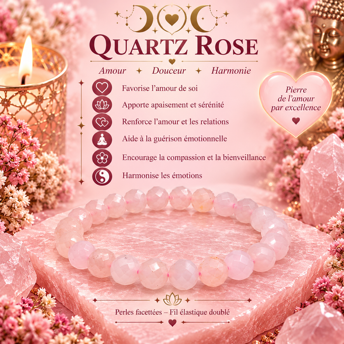 Bracelet en Quartz Rose – Amour, Douceur & Harmonie (Signe du Taureau)