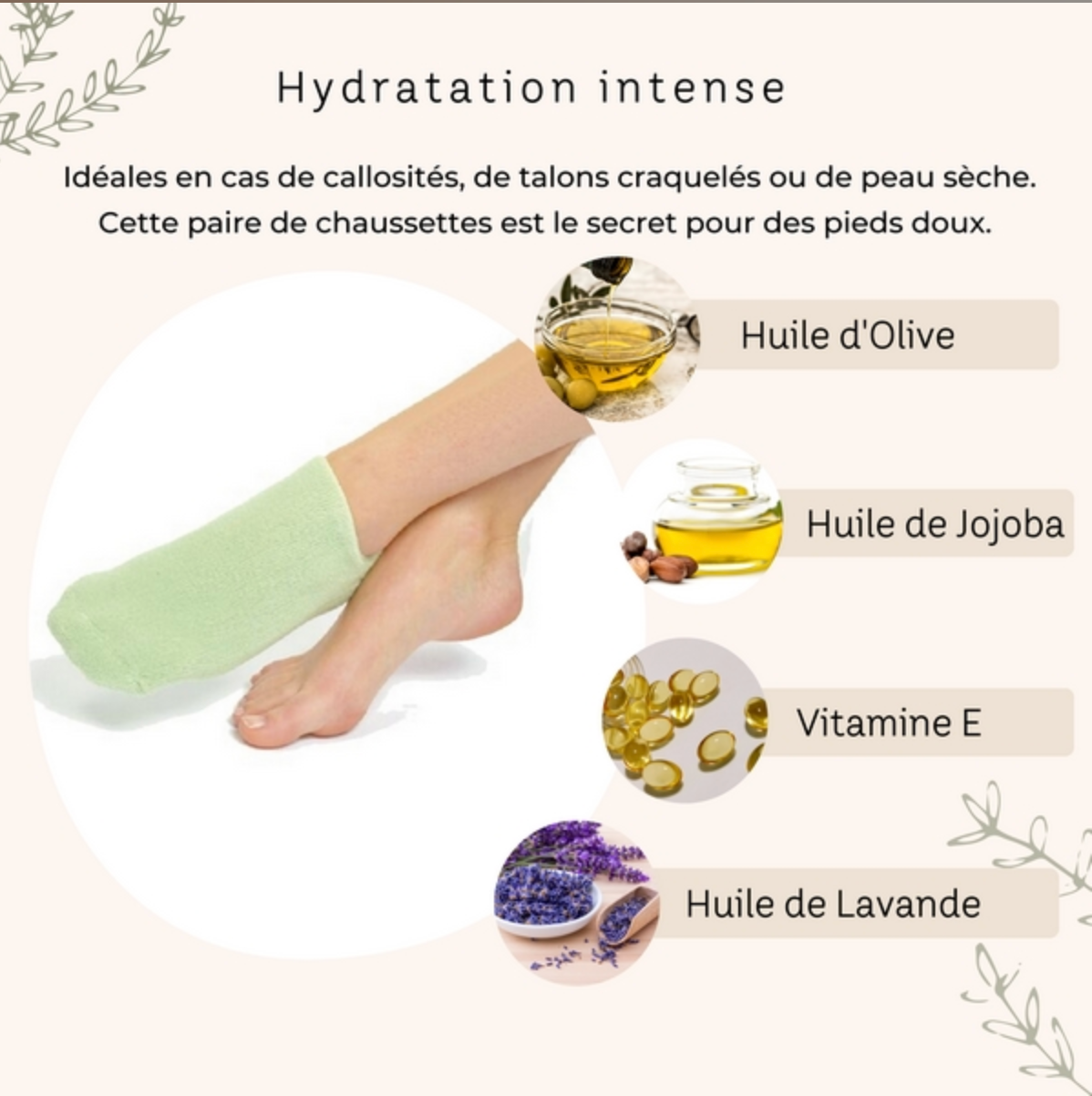 Chaussettes SPA adoucissantes - Gel aux huiles de jojoba et d'olive, vitamine E & lavande