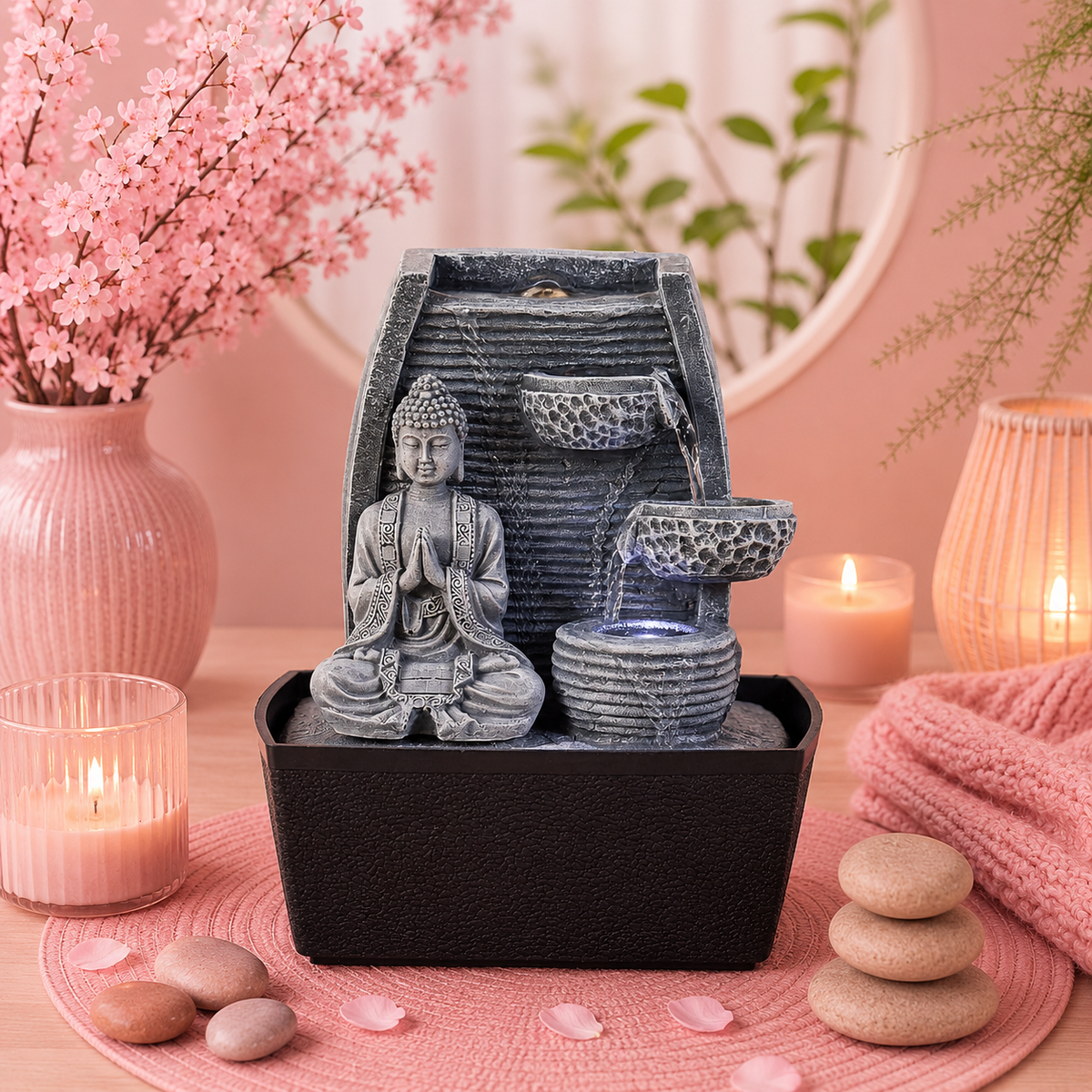 Fontaine Bouddha Sagesse (20x15x26 cm) (+ statue Ganesh grise offerte)