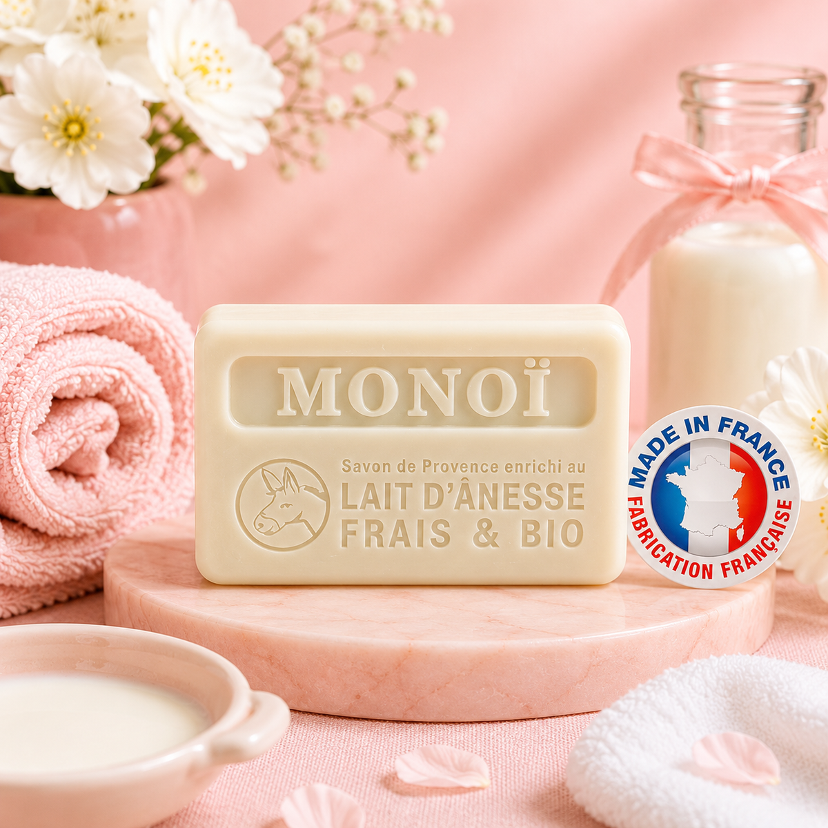 Savon au lait d'ânesse frais et bio MONOÏ - 100 g