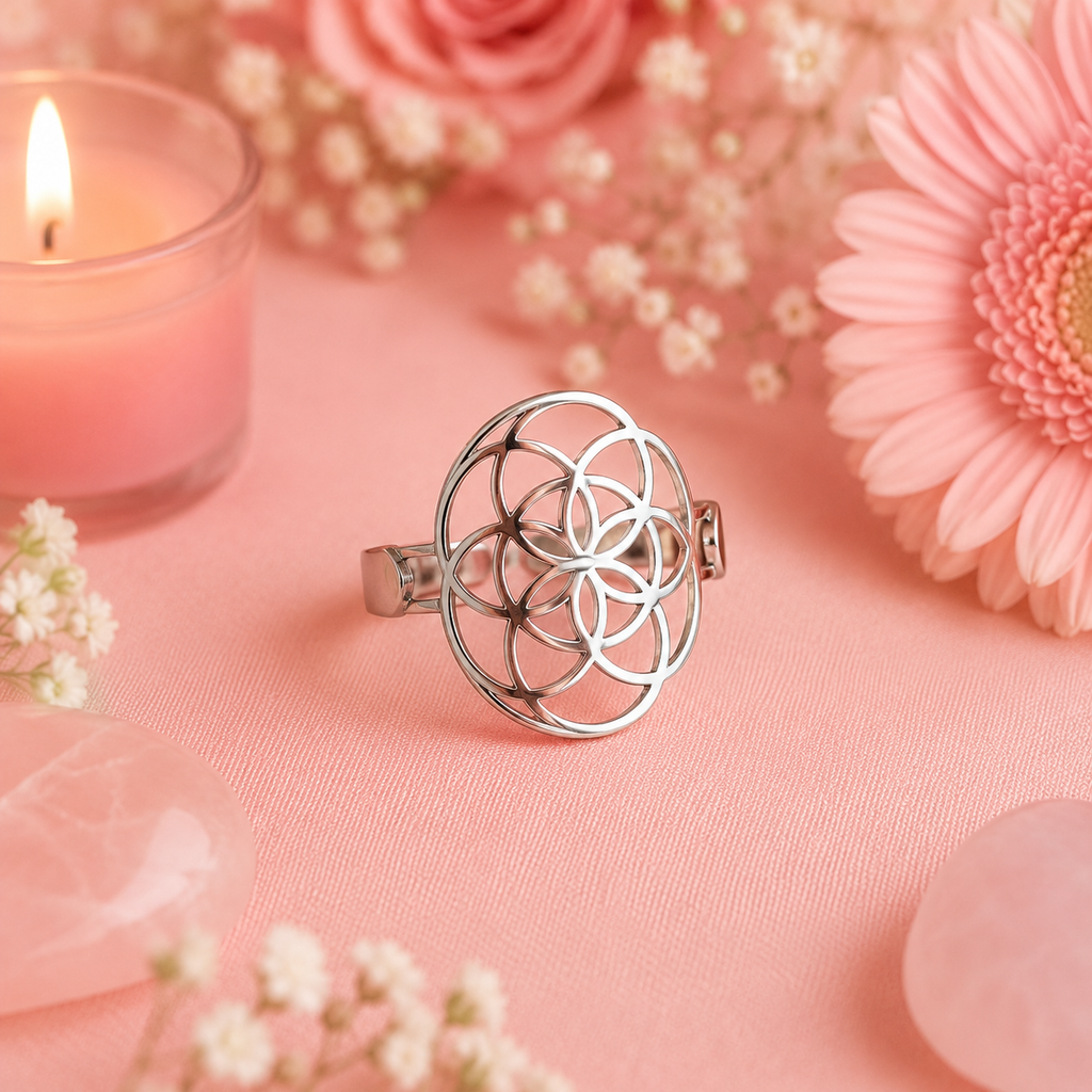 Bague Graine de vie ajustable - Acier inoxydable