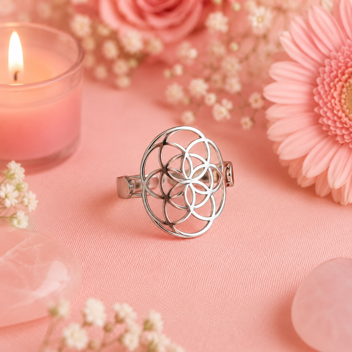 Bague Graine de vie ajustable - Acier inoxydable
