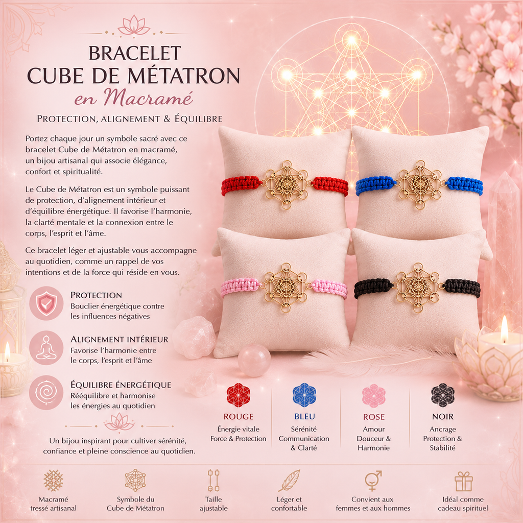 Bracelet Cube de Métatron en Macramé