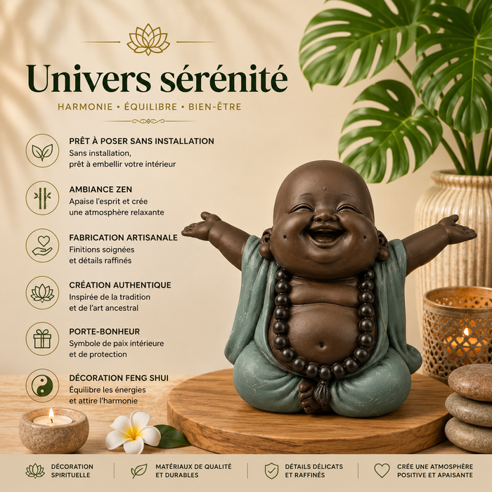 Bouddha Rieur Bienvenue - Statuette Porte-bonheur (9x6,5x7,5 cm)