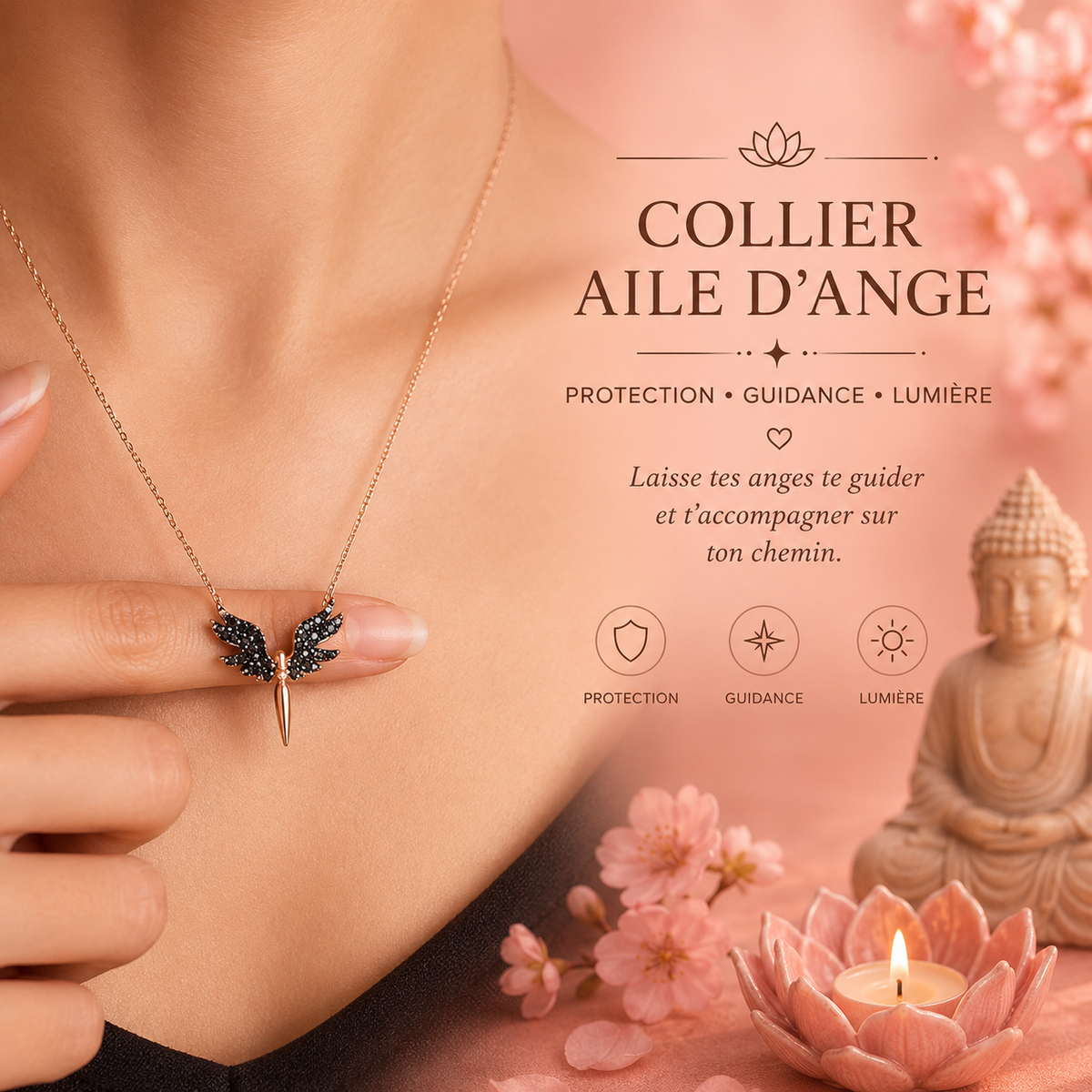 Collier or rose Ange noir
