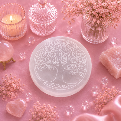 Disque de recharge en sélénite – Arbre de Vie - 8 cm