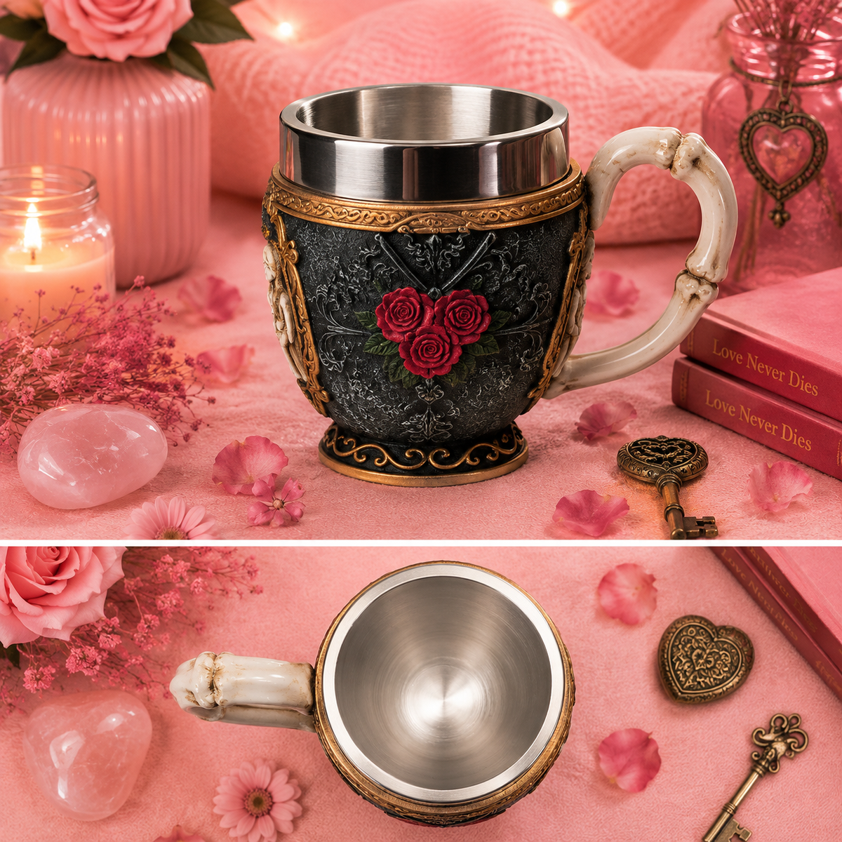 Tasse à thé "L'Amour ne meurt jamais"
