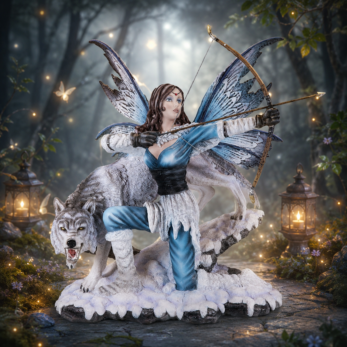 La Gardienne des Forêts avec loup (39,4x24,1x45,4 cm)