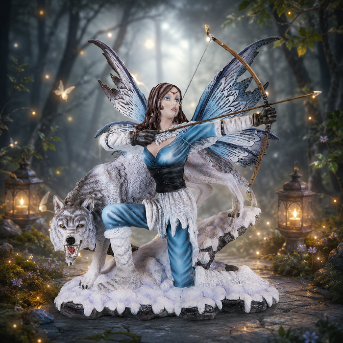 La Gardienne des Forêts avec loup (39,4x24,1x45,4 cm)