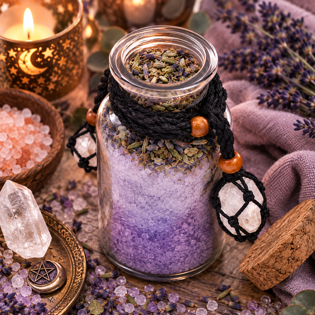 Potion de bain sorcière ancestrale - Amulette en cristal de Roche - Purification