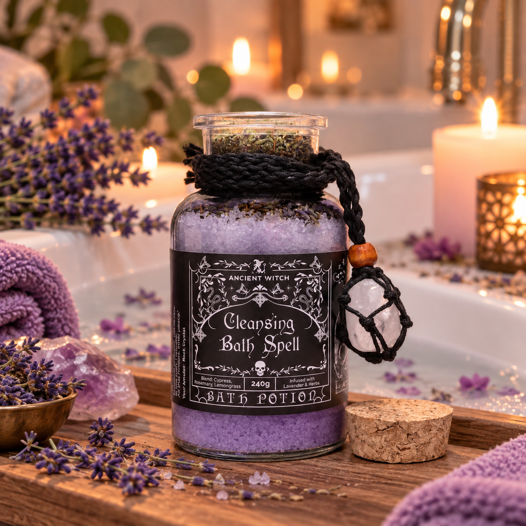 Potion de bain sorcière ancestrale - Amulette en cristal de Roche - Purification