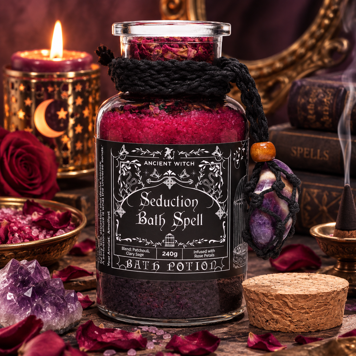 Potion de bain sorcière ancestrale - Amulette en Améthyste - Séduction