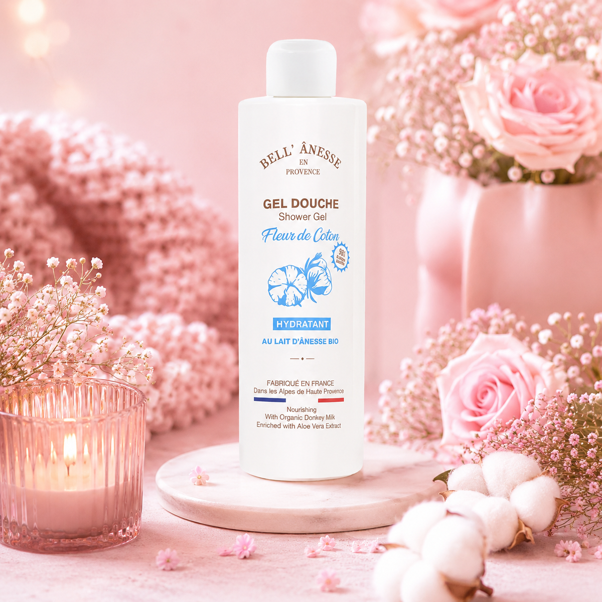 Gel douche au lait d'ânesse bio et à la fleur de coton