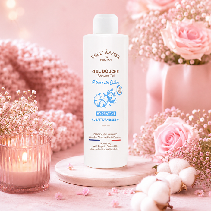 Gel douche au lait d'ânesse bio et à la fleur de coton