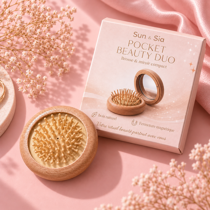 Pocket Duo Beauty - Brosse & miroir compact en bois