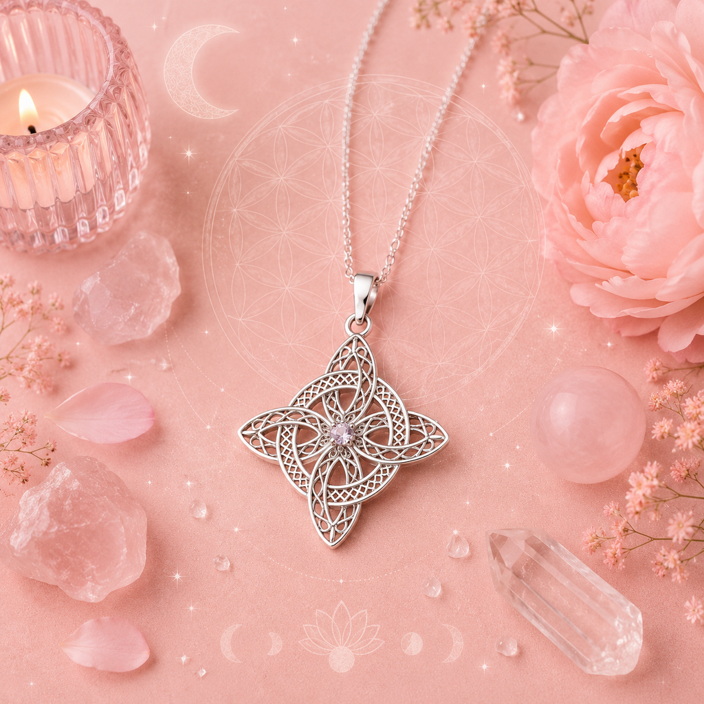 Pendentif Nœud de Sorcière & Zircon Couleur Améthyste