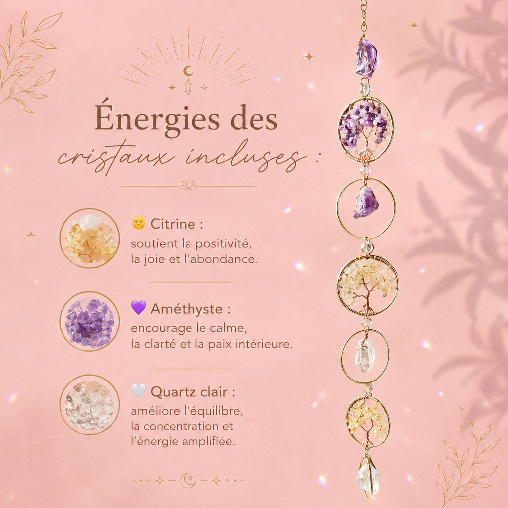 Attrape-soleil mural en pierres des chakras - Décoration en cristal