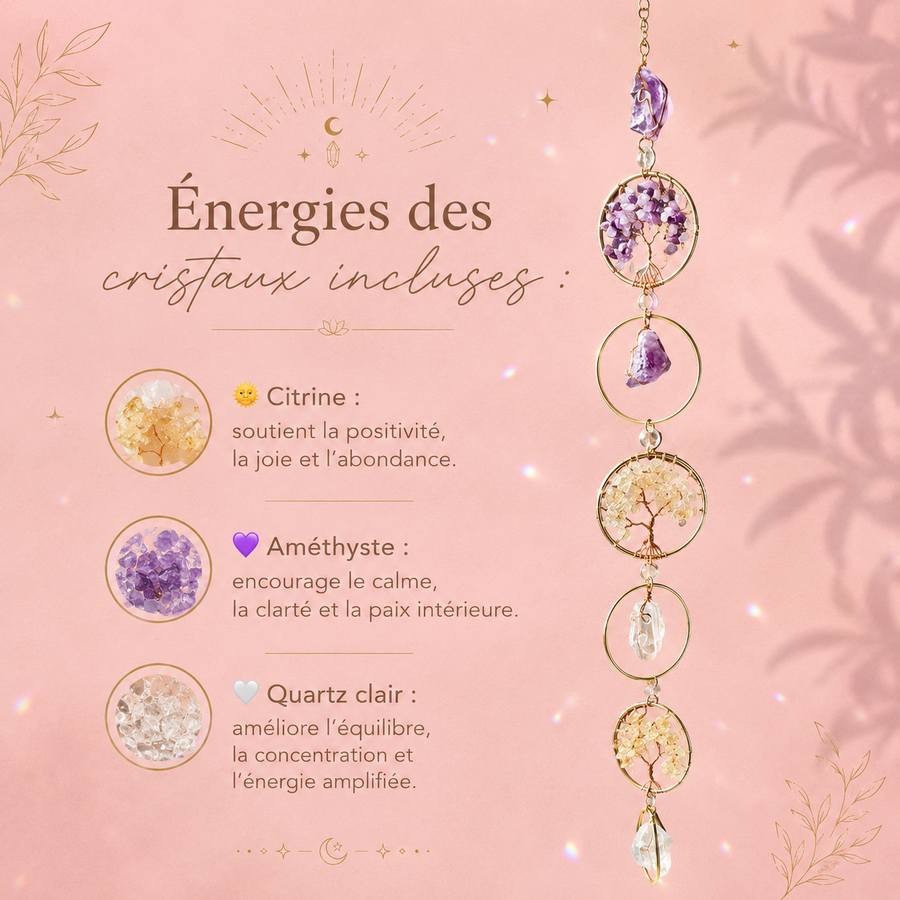 Attrape-soleil mural en pierres des chakras - Décoration en cristal