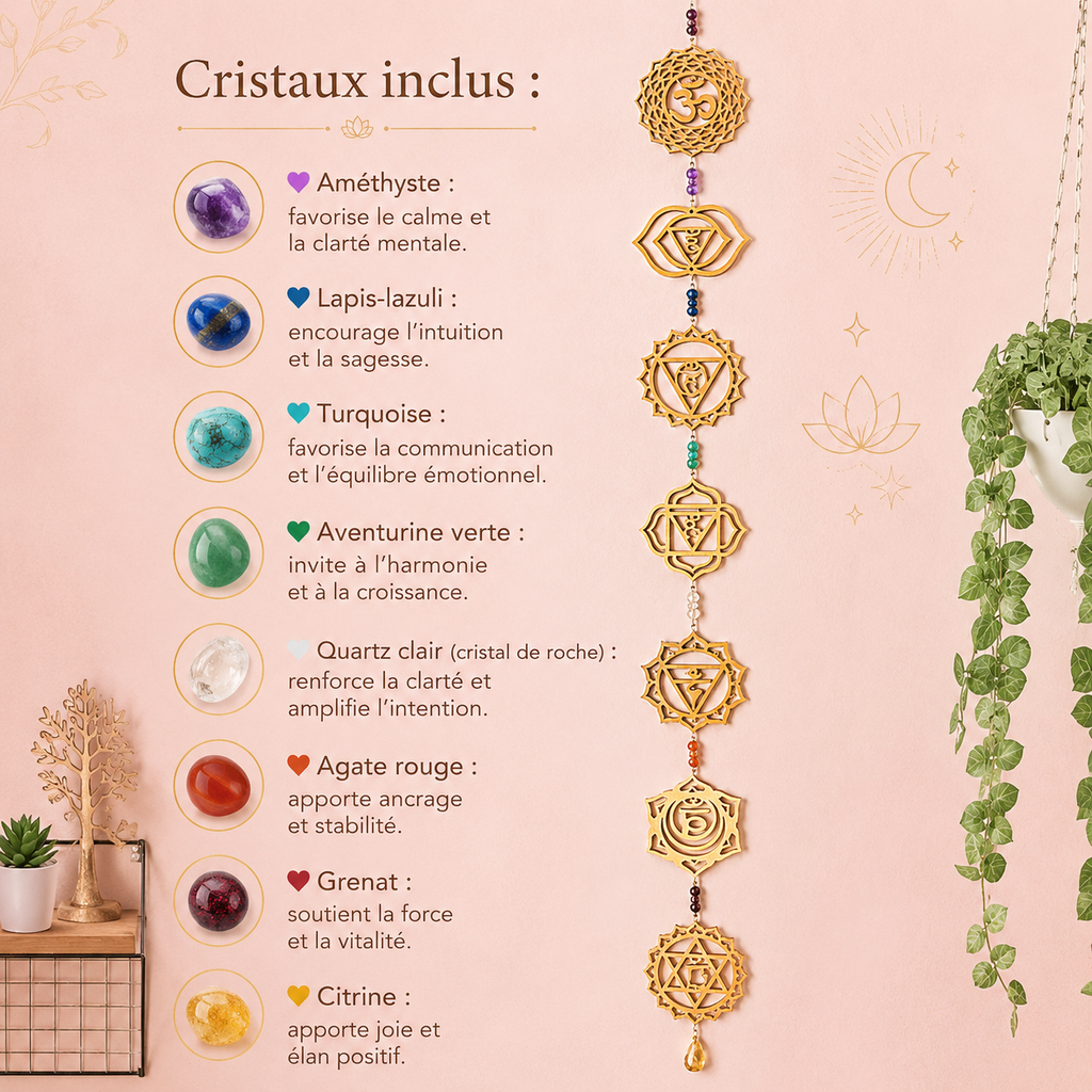 Suspension Murale des Chakras – Équilibre & Harmonie – Cristaux Naturels