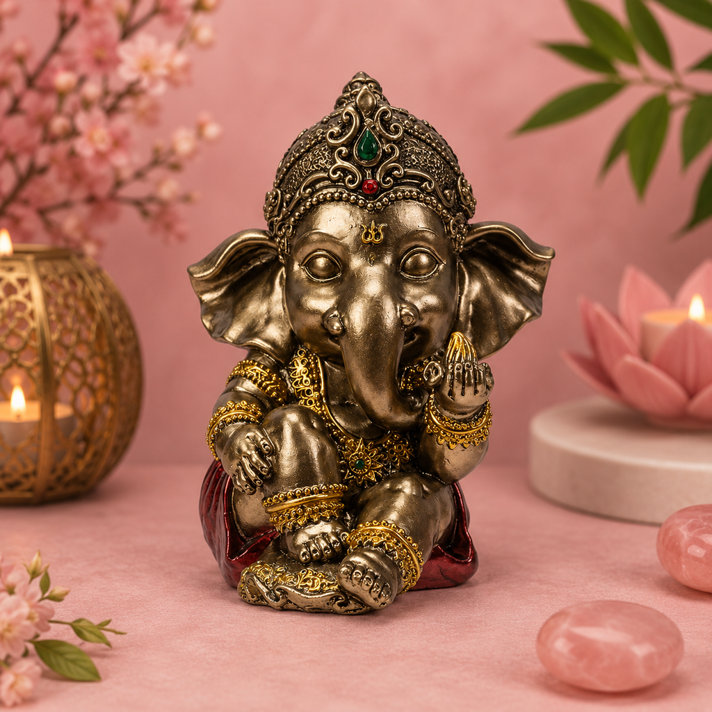 Petit Ganesha assis - Sagesse, Chance & Prospérité (9x8x13 cm)