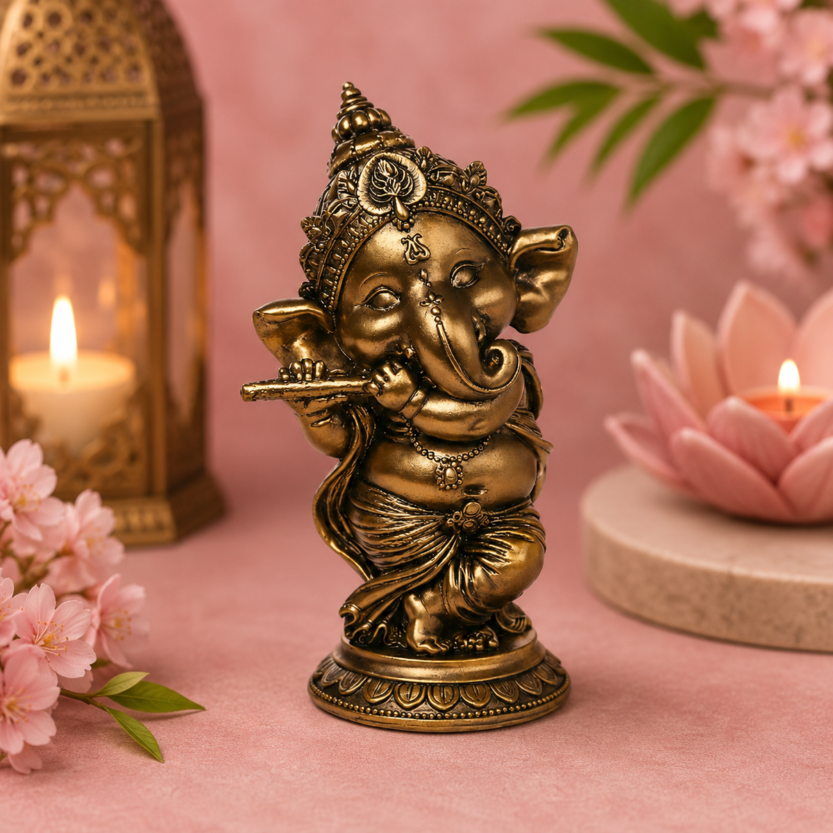 Petit Ganesha musicien - Sagesse & Prospérité (8,9x7x15,2 cm)