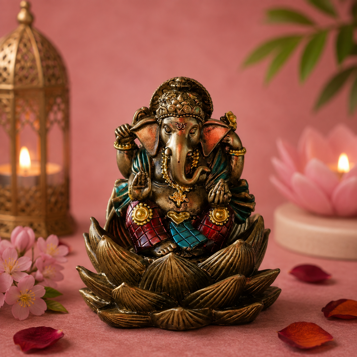 Ganesha sur lotus - Sagesse, Prospérité & Épanouissement (7,1x7,6x8,4 cm)