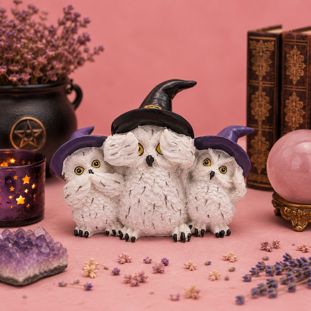 Les 3 Chouettes sorcières de la Sagesse - Décoration Wicca en résine (12,7x5,5x9,3 cm)