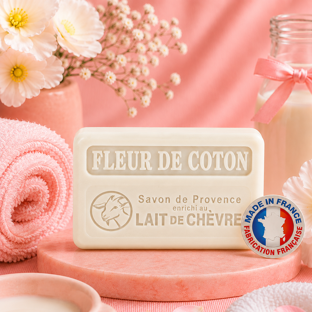 Savon au lait de chèvre frais et FLEUR DE COTON - 100 g