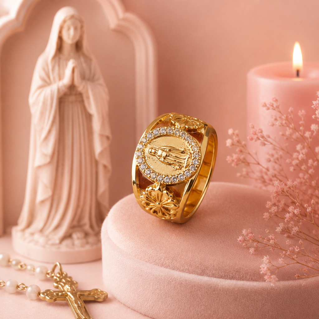 Bague Vierge Marie Plaqué Or 18K | Médaille Catholique