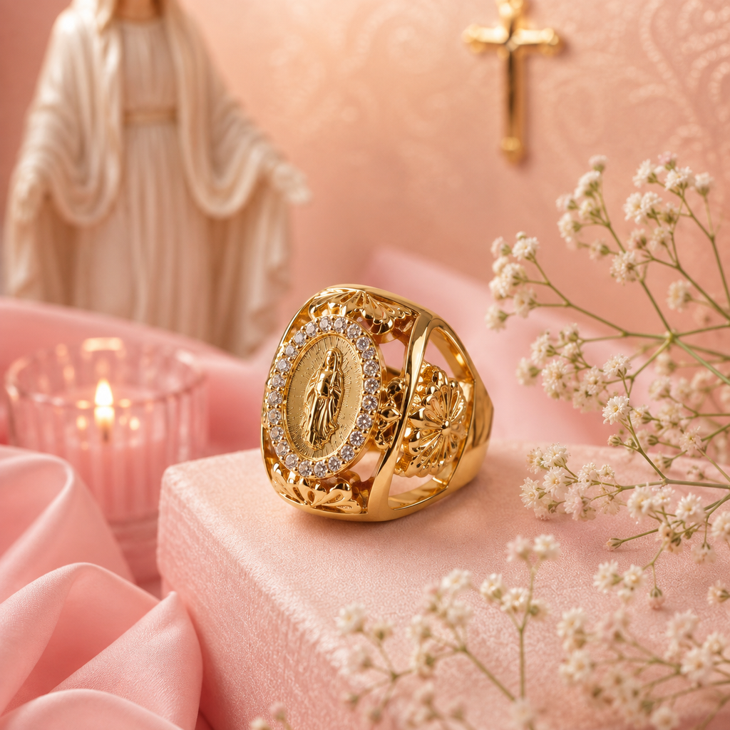 Bague Vierge Marie Plaqué Or 18K | Médaille Catholique