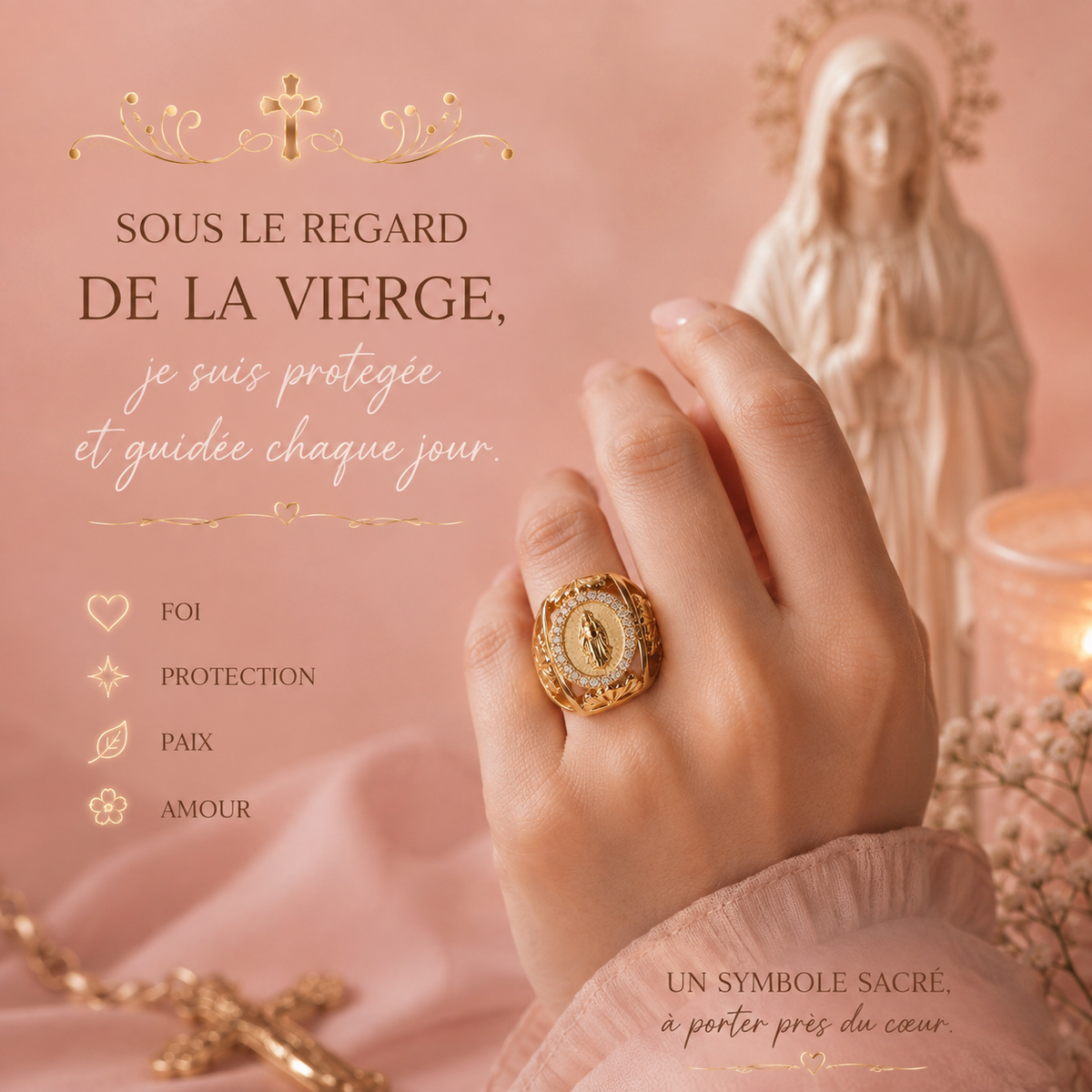 Bague Vierge Marie Plaqué Or 18K | Médaille Catholique