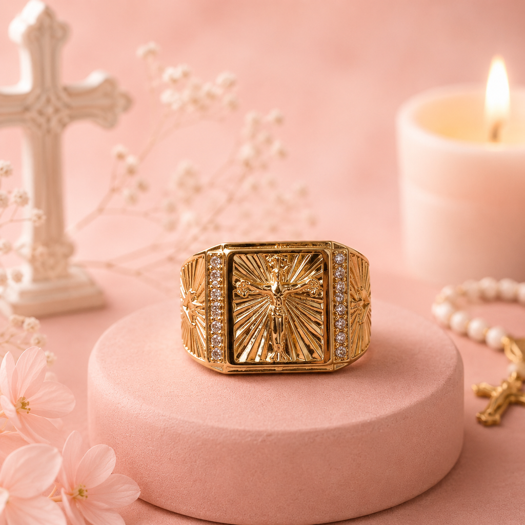 Chevalière Jésus Dorée | Bague Catholique Foi & Protection