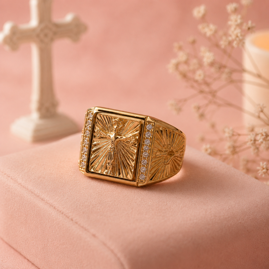 Chevalière Jésus Dorée | Bague Catholique Foi & Protection