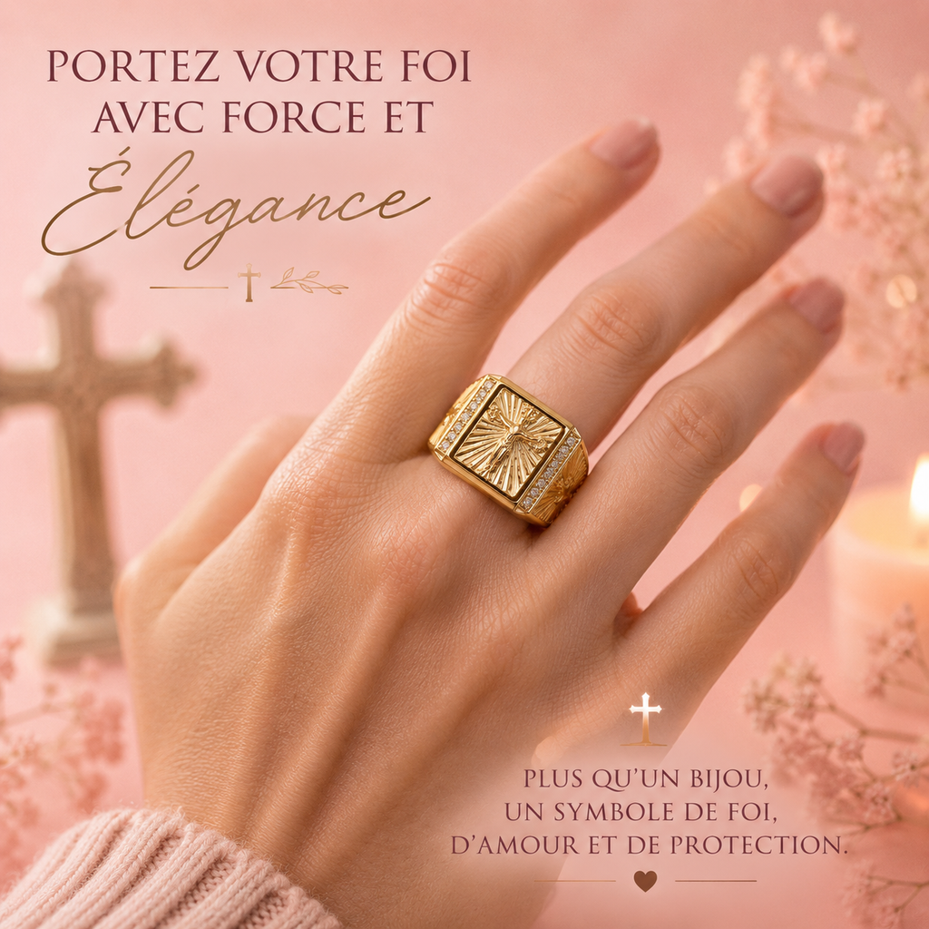 Chevalière Jésus Dorée | Bague Catholique Foi & Protection