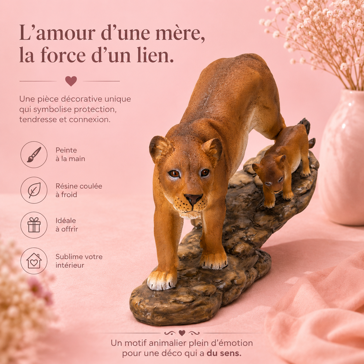 Lionne et son lionceau (16x30x9 cm)