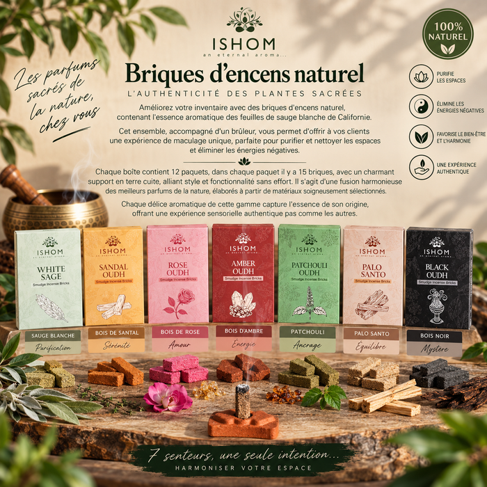 Briques d'encens naturel & support en terre cuite - 7 senteurs