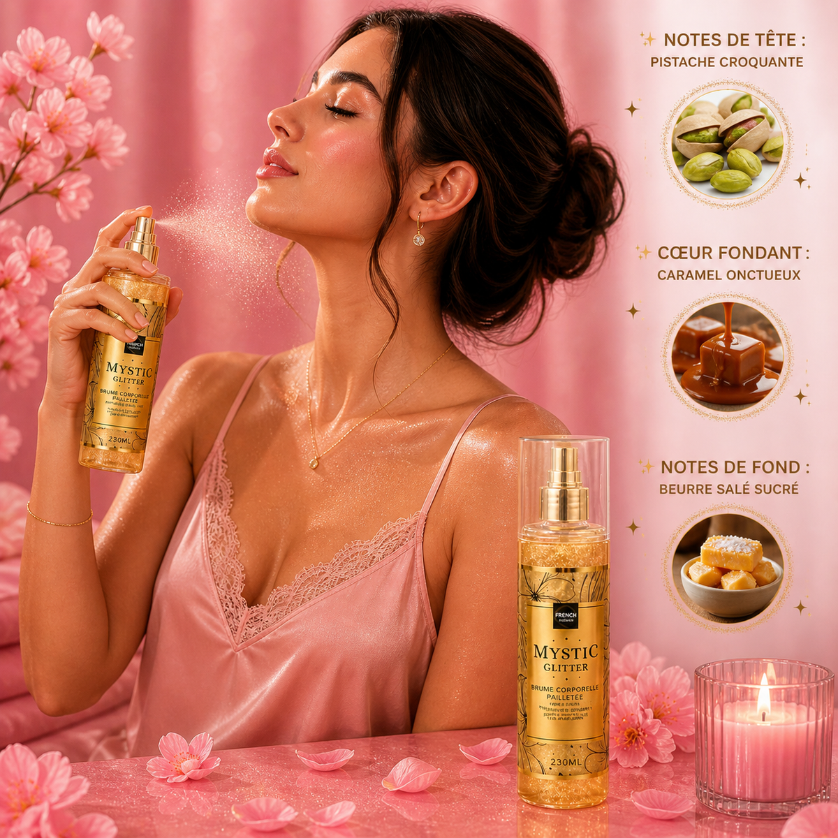 Brume corporelle pailletée 230 ml - Pistache caramel beurre salé