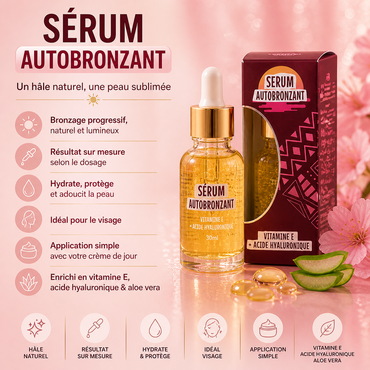 Sérum Autobronzant Vitamine E + Acide Hyaluronique (20 ml)