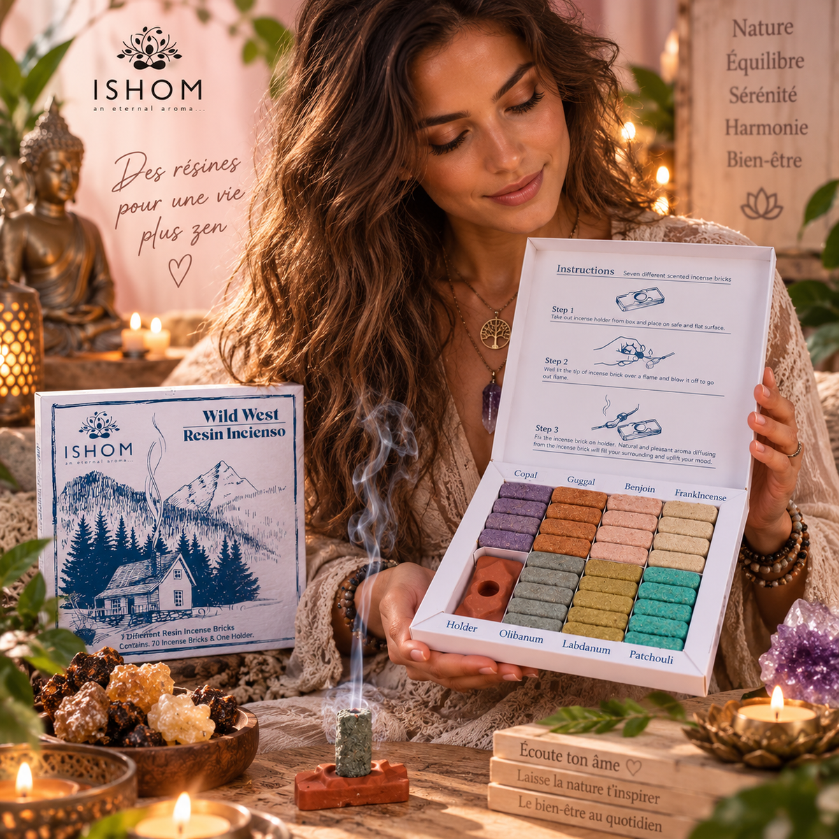 Coffret de 70 Briques D'Encens Naturel & Brûleur - Le Far West