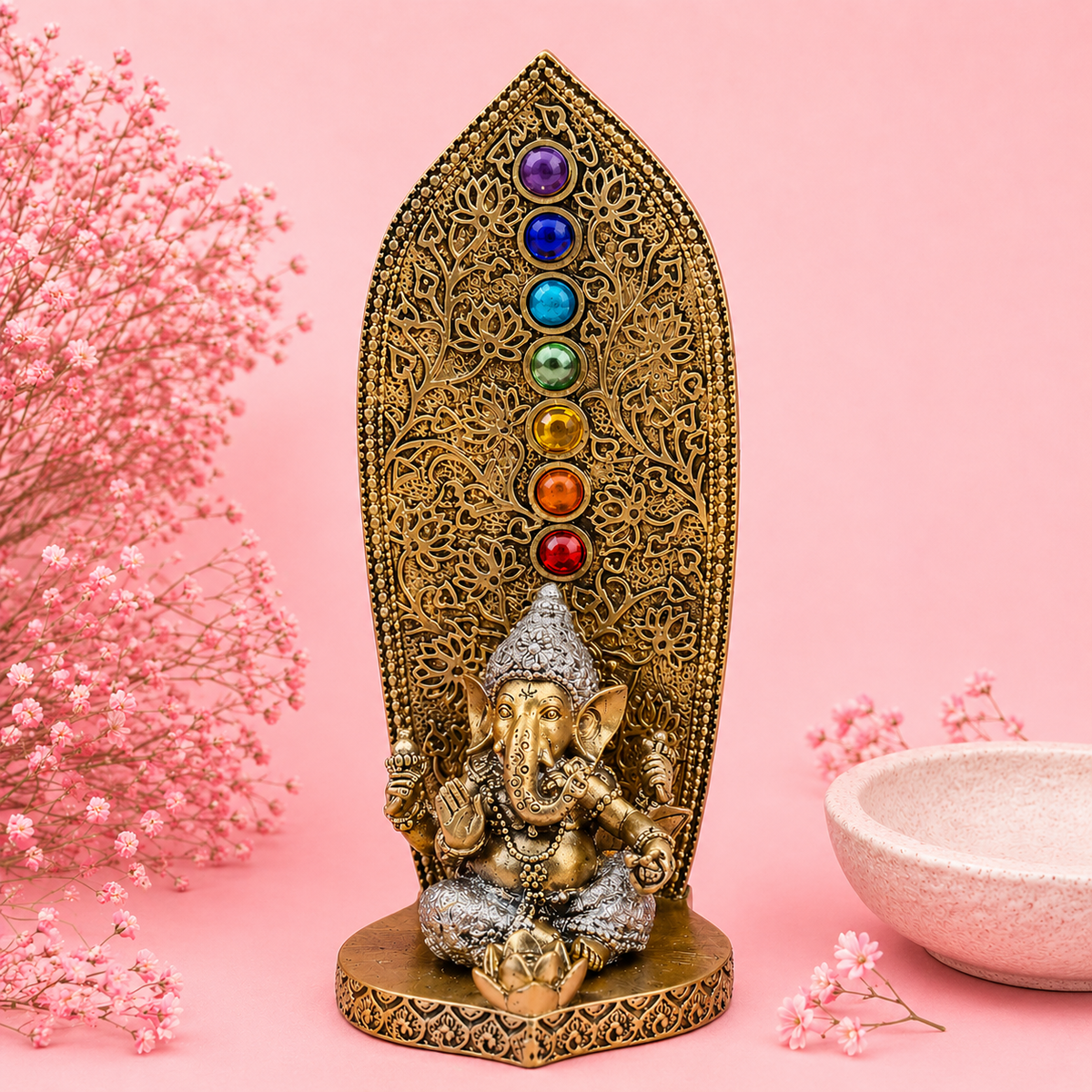 Porte-Encens Ganesh aux 7 chakras – Doré ou Argenté