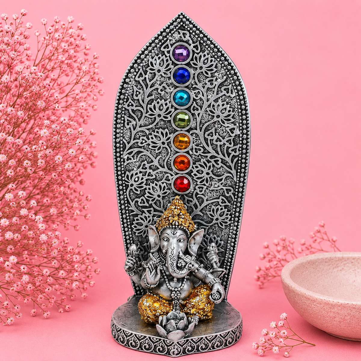 Porte-Encens Ganesh aux 7 chakras – Doré ou Argenté